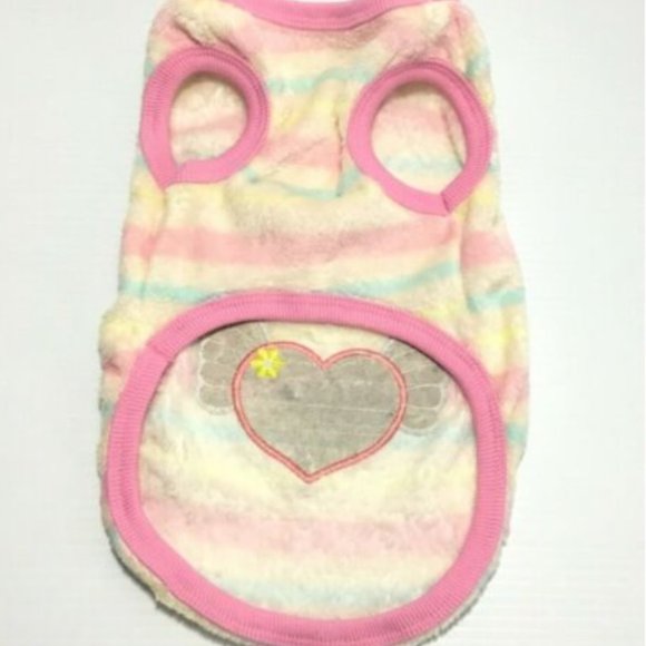 Dog Sweater Fleece Cream & Pink Heart Pastel Stripes NEW - Picture 5 of 6